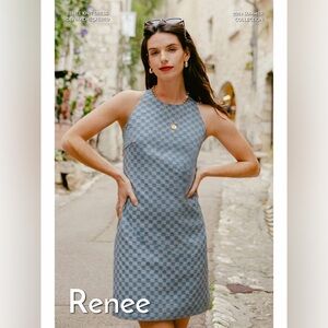 Petite Studio Blue Checkered Mini Dress